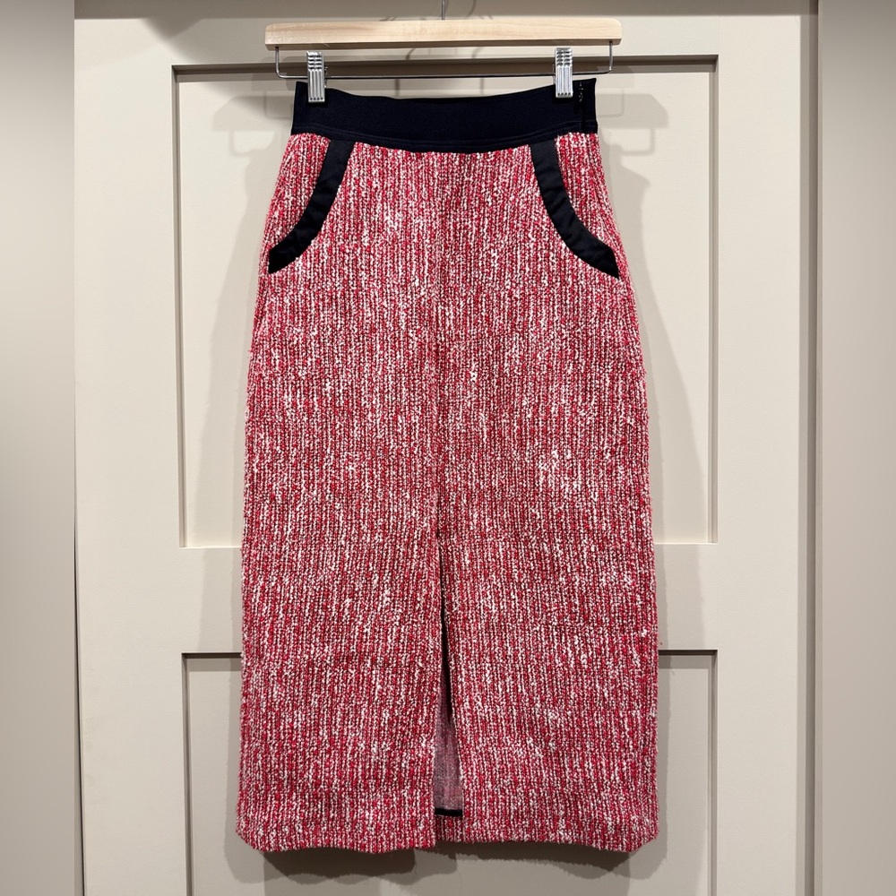 Maje Red Tweed Pencil Skirt